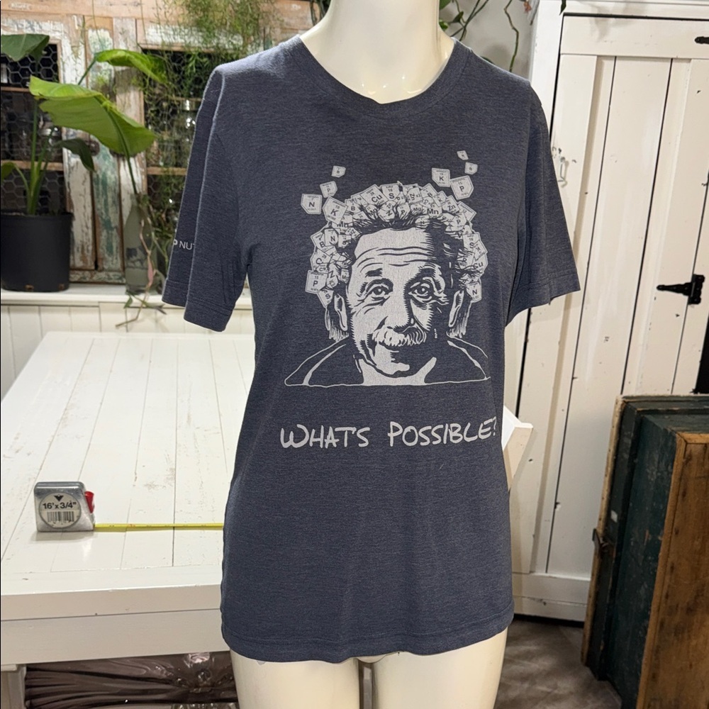 Graphic Tee with Einstein Print - Blue ladies size sm